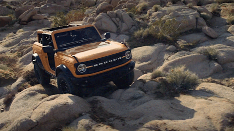 Two-door Bronco jumpin’ rocks. | Ford Motor Company