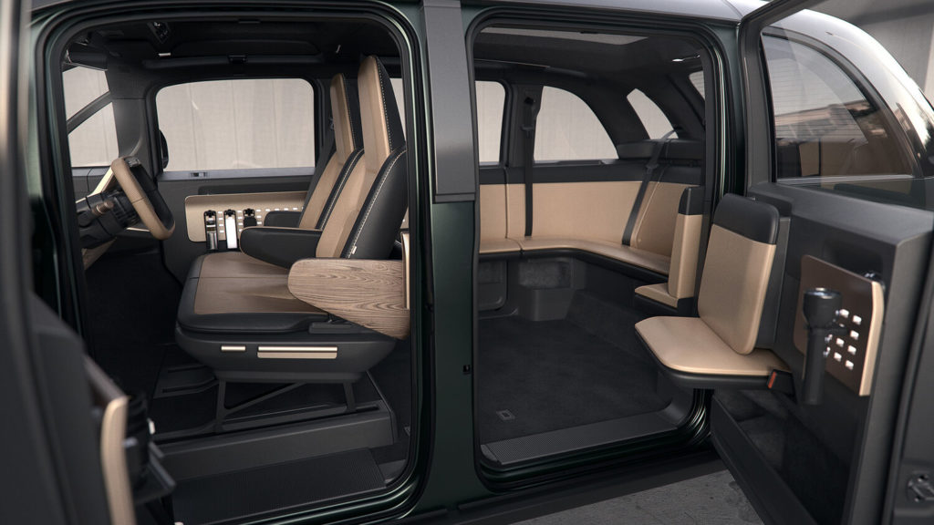 Canoo interior showing wraparound rear seating
