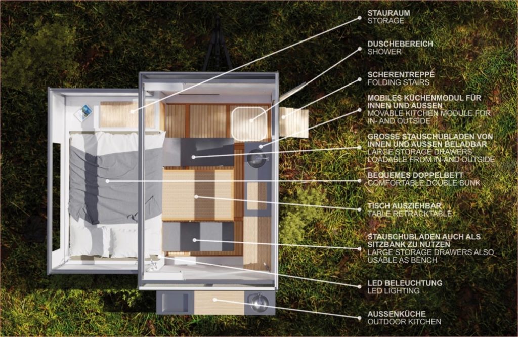 Top view of the layout of the ICC Offroad FlexCamp Trailer.