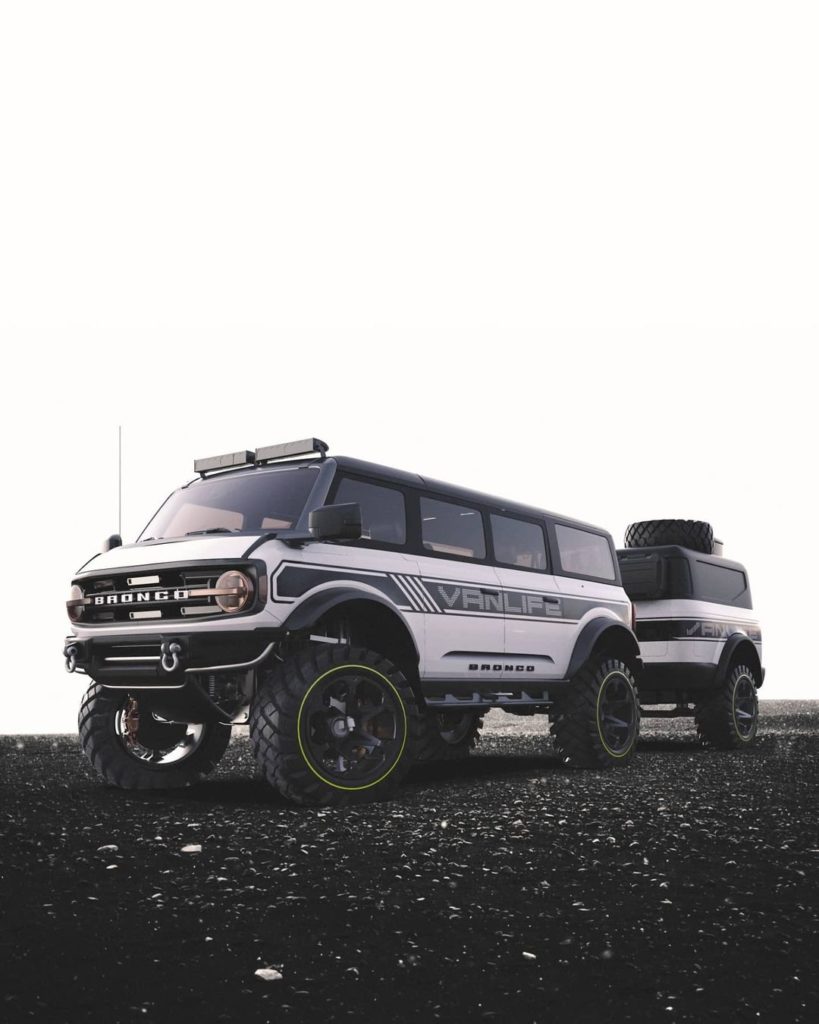 Rendering of the BroncoVan pulling a Bronco trailer.