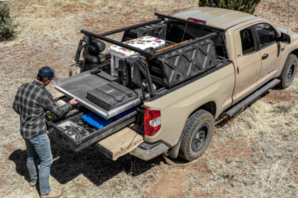 DECKED Drawer System with CargoGlide mounted on top.