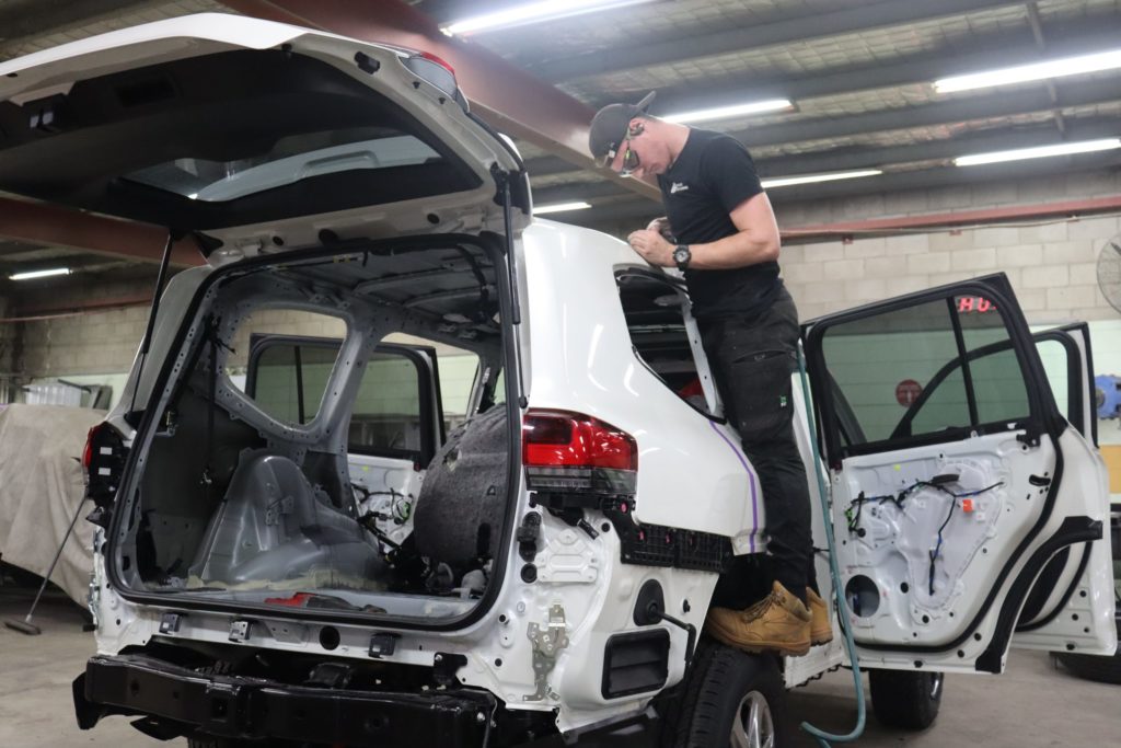 Marking the cut lines on the 300 Series Land Cruiser
