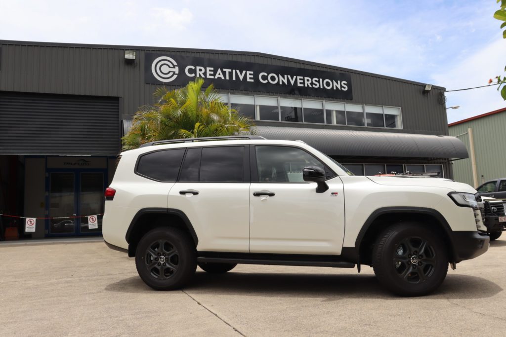 Side view of the AUS-spec Land Cruiser 300 Series, fresh from the assembly line.