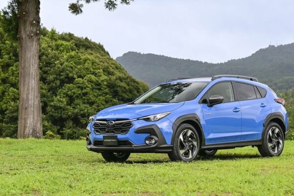 The 2024 Subaru Crosstrek in a meadow in front of a tree.