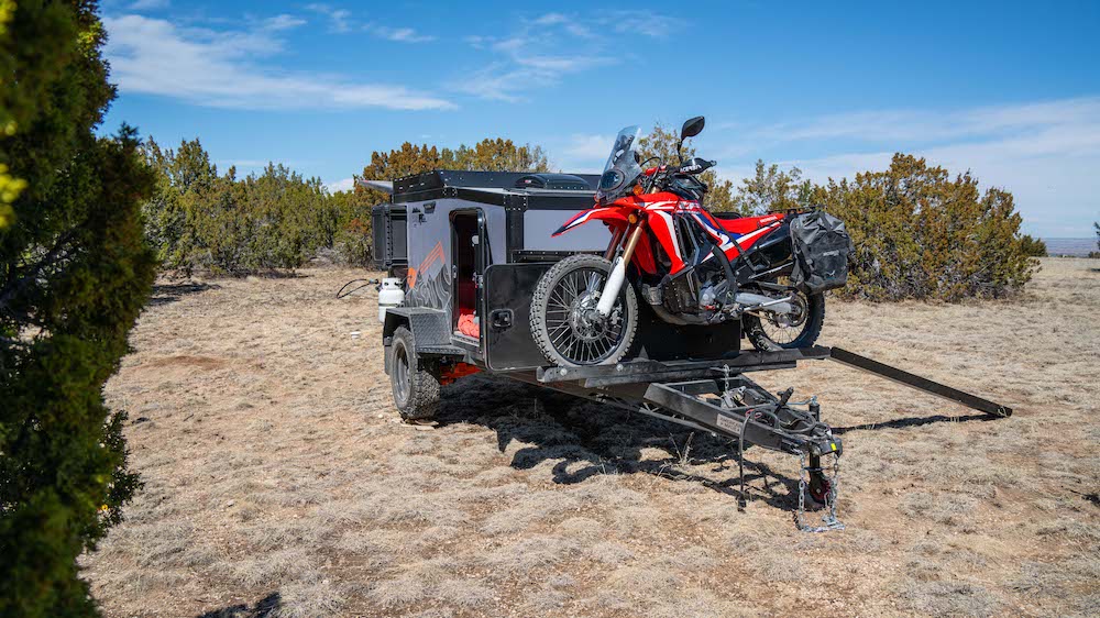 Boreas Camper with tongue mounted moto carrier.